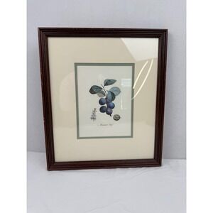 Vintage Monsieur Hatif Plum Botanical Fruit Print Framed Wall Art 15.5x13.5